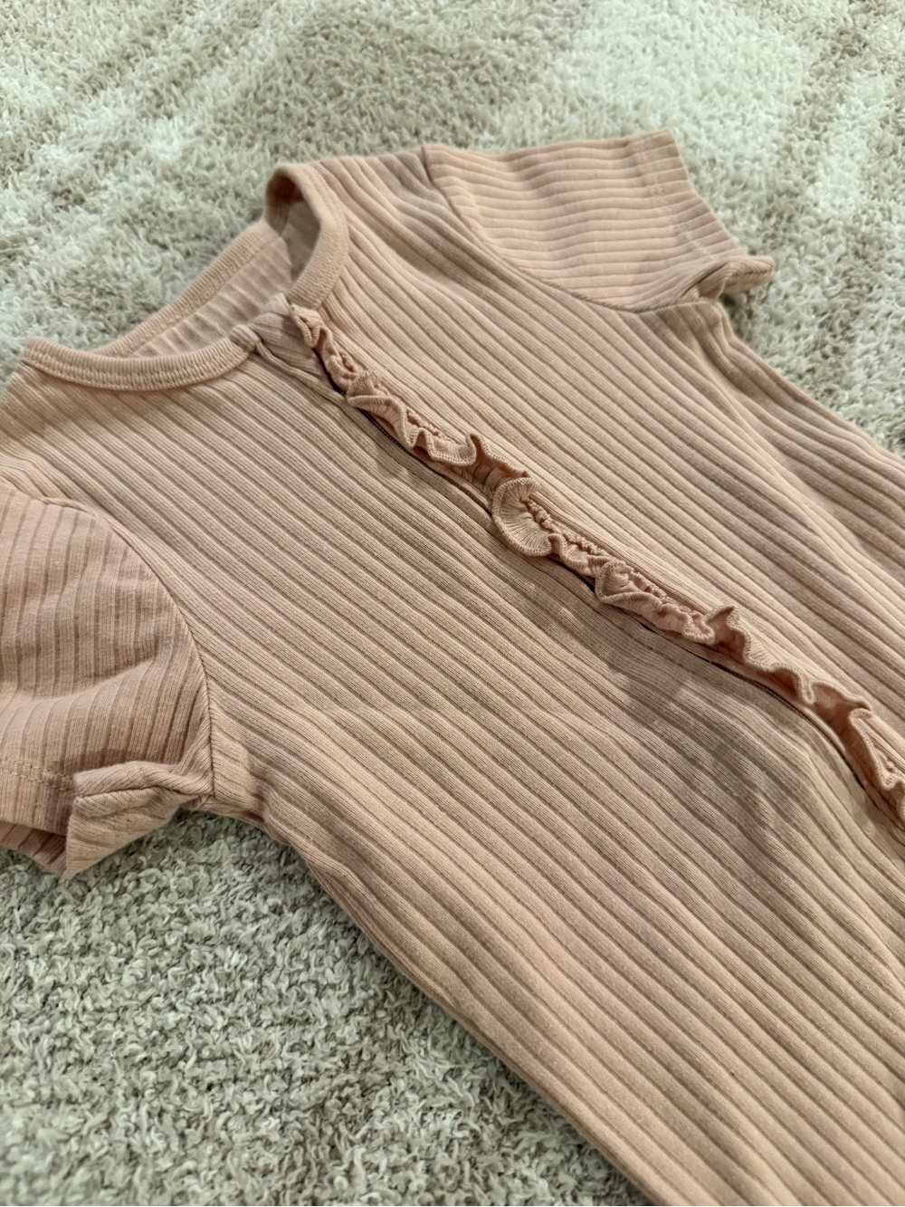 cloud island Blush Pink Ribbed Baby Romper with Ruffle Trim - Picture 2 of 4